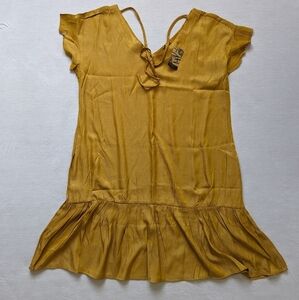 Suzanne Betro mustard yellow cotton ruffle dress women's 1X
